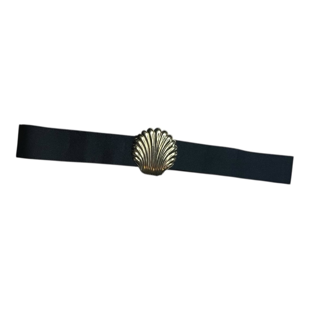 Black/Gold 80s Vintage Seashell Stretch Belt 37" Unstretched